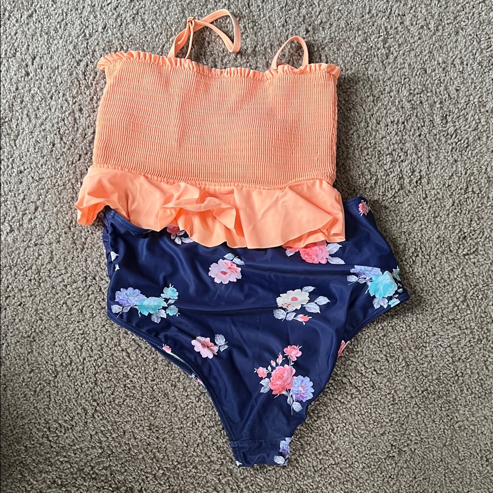 Floral Orange and Blue Bikini Set